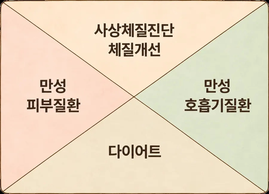 사상체질진단·체질개선, 만성 피부·호흡기·소화기질환, 다이어트